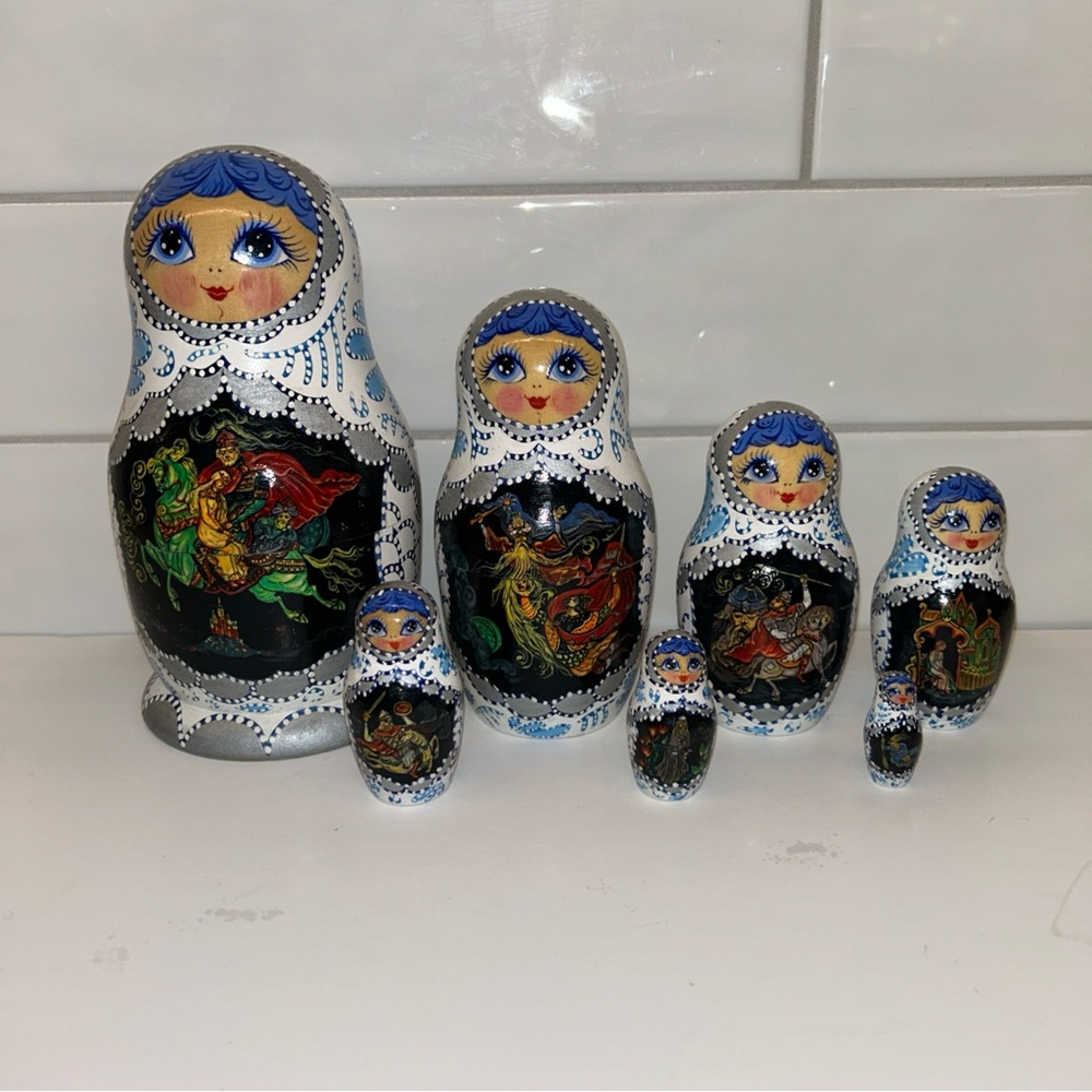 Russian Nesting Dolls with Blue Accents